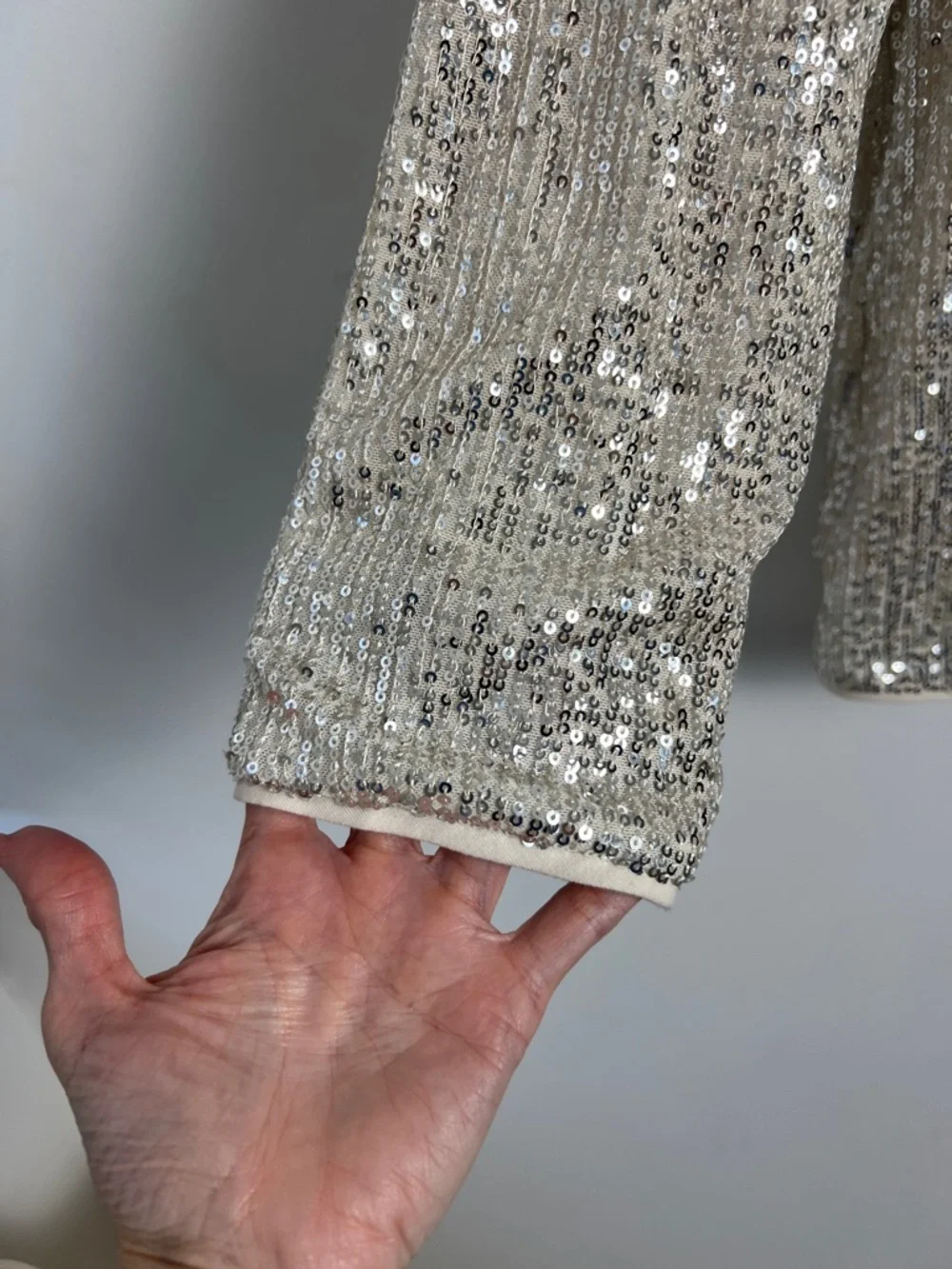 NEW Avec Les Filles X Stitch Fix Collaboration Silver Cream Sequin Formal Jacket
